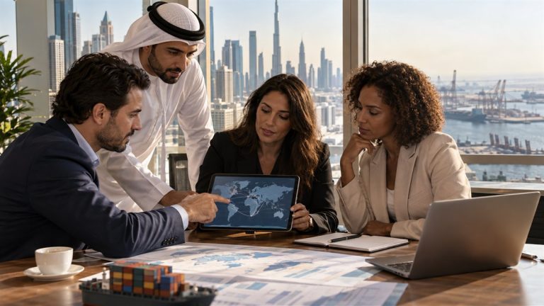 Negócios criativos: ilustração de reunião de planejamento comercial em Dubai